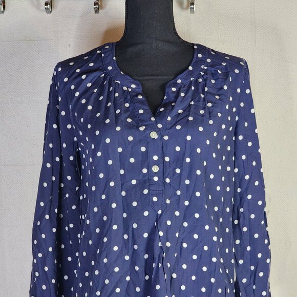 Old Navy Navy Blue White Polka Dot V Neck Pull On Long Sleeve Rayon Top Size S - Picture 3 of 16
